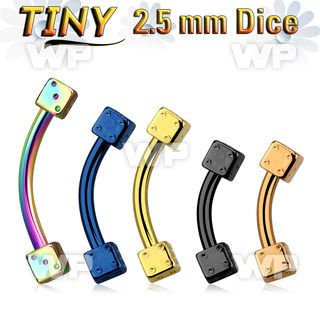 4uwrk1ks ion plated 316l steel micro banana w 2 5mm dices eyebrow piercing