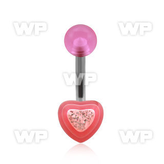 4uxabnj steel belly ring heart shaped acrylic lower part an upp belly piercing