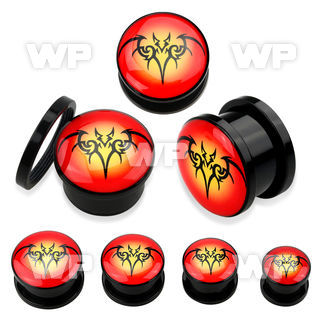 7dm47r black acrylic plug external screw fit tribal dragon bat ear lobe piercing