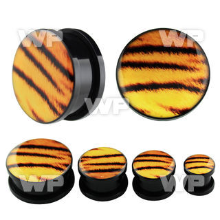 7dmbb black acrylic plug external screw fit tiger fur picture ear lobe piercing