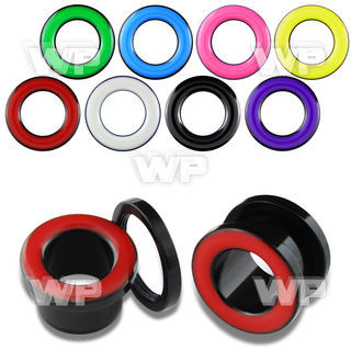 7drm black acrylic screw fit flesh tunnel color painted rim ear lobe piercing