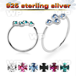 7ixmjkk silver seamless nose ring 22g four crystals