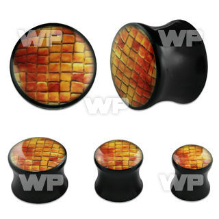 7mi55 black acrylic double flare saddle plug snake skin picture ear lobe piercing