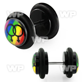 8bqiakt acrylic fake plug black double male sign on rainbow logo belly piercing