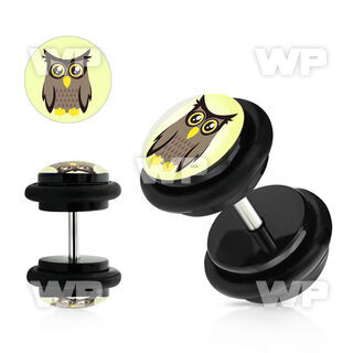 8bqiayz acrylic fake plug cute owl logo on white background logo belly piercing