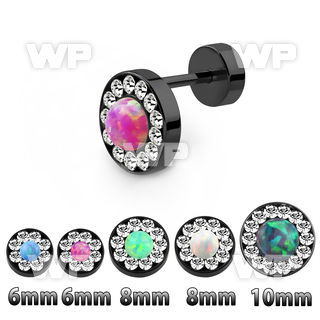 8dra165 ion plated steel fake plug crystal studded rim syntheti ear lobe piercing