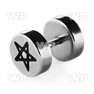 8mel steel fake plug laser edged pentagram logo on one of the belly piercing
