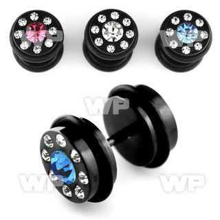 8mf26i black steel fake plug o ring s crystals on the front belly piercing