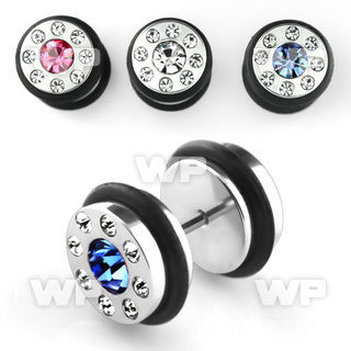 8mf6i steel fake plug o ring s crystals on the front size 10m belly piercing