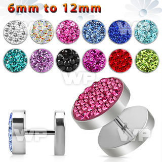 8mj6 steel fake plug ferido glued multi crystals normal high belly piercing