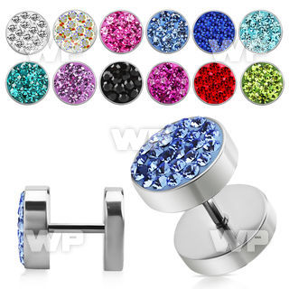 8mj6ep steel fake plug ferido glued multi crystals normal high belly piercing