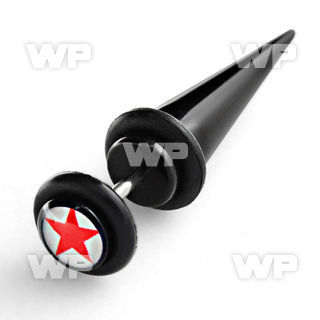 8qrmbt black acrylic fake taper red star logo o ring s size belly piercing