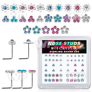 NSBXM7M box w 52 silver nose studs w flower crystal tops