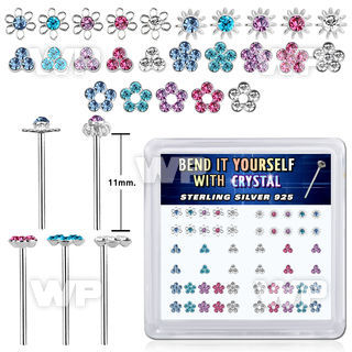 NYBXM7M box w 52 silver nose studs w flower crystal tops