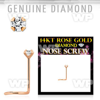 a3614k genuine diamond 14k rose gold nose screw 2mm prong set round diamond