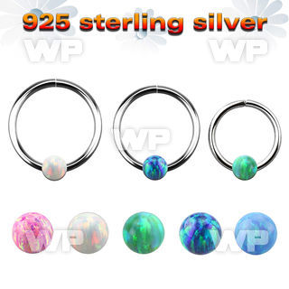 agselo20 silver seamless ring, 20g w 3mm synthetic opal ball