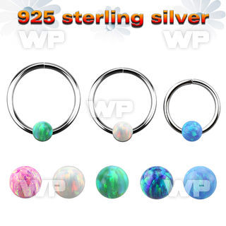 agselo22 silver seamless ring, 22g w 3mm synthetic opal ball