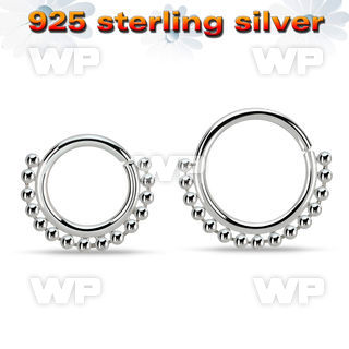 agspv18 silver seamless septum ring,18g w small beads