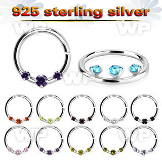 agspvz1 silver seamless ring for septum piercings, 18g w czs