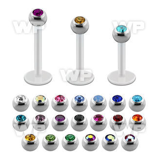 albjb3 bio  flex labret w 3mm steel balls w bezel set crystal