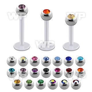 albjb4 bio  flex labret w 4mm steel balls w bezel set crystal