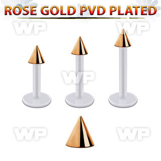 albttcn3 bio  flex labret w 3mm rose gold pvd plated steel cone