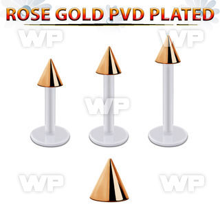 albttcn4 bio  flex labret w 4mm rose gold pvd plated steel cone
