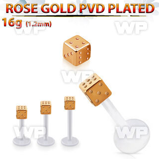 albttd3 bio  flex labret w 3mm rose gold pvd plated steel dice