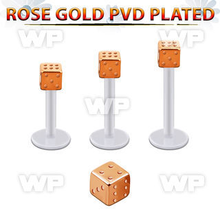 albttd4 bio  flex labret w 4mm rose gold pvd plated steel dice