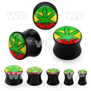 apgh acrylic double flared plug w marijuana logo rasta