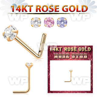 au3gjk 14kt rose gold l shaped nose pin 22g color cz