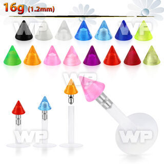 b48q6uz bio flex labret stud 1 2mm push in 3mm acrylic uv cone lower lip piercing