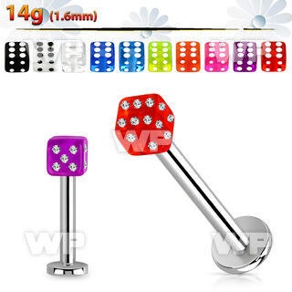 b4hq186 surgical steel labret stud 1 6mm 4mm acrylic multi cryst lower lip piercing