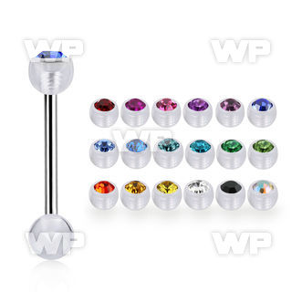 bbajb5 steel tongue barbell w top 5mm acrylic crystal ball