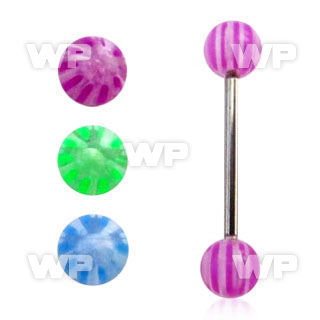 bbdxw steel tongue barbell w 6mm acrylic balls w star pattern