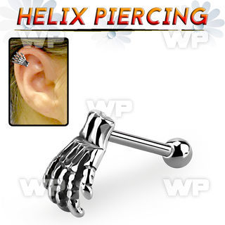 bber70 316l steel tragus barbell w skeleton hand