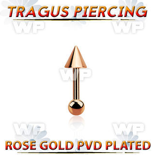 bbertt36 rose gold steel tragus barbell with top 4mm cone
