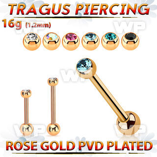 bbertt57 rose gold steel tragus barbell w tiny 2.5mm jewel ball