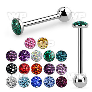 bbfc6x steel tongue barbell w 5.5mm flat top w crystals resin