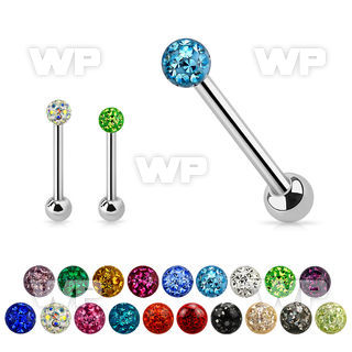 bbfr5 316l steel tongue barbell with 6mm ferido crystal ball