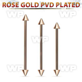 bbittcn rose gold 316l steel industrial barbell, w two 5mm cone