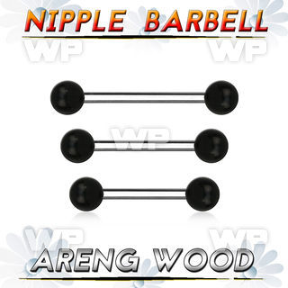 bbnpar5 organic nipple barbell w two 5mm areng wood balls