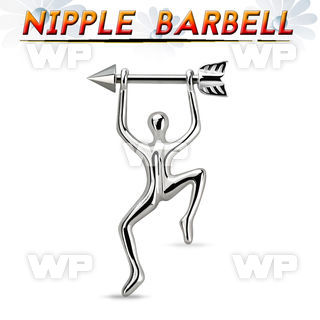 bbnpd14 316l steel nipple barbell w casted arrow hanging man 