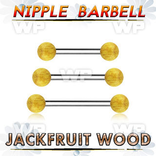 bbnpjf5 organic nipple barbell w two 5mm jack fruit wood balls