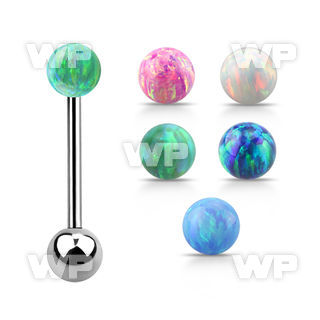 bbop5 316l steel tongue barbell with 5mm synthetic opal ball