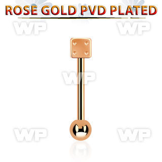 bbttdi rose gold steel tongue barbell with a top 5mm steel dice