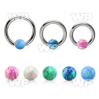 bcr10o5 316l steel ball closure ring 10g 5mm synthetic opal ball