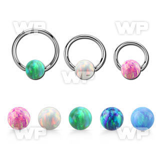 bcr18o6 316l steel ball closure ring 18g 6mm synthetic opal ball