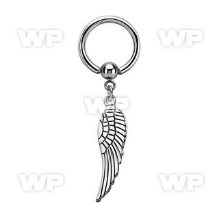 bcrg653 316l steel ball closure ring w dangling plain bird wing 