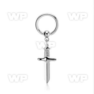 bcrg768 316l steel ball closure ring, 14g w a dangling dagger